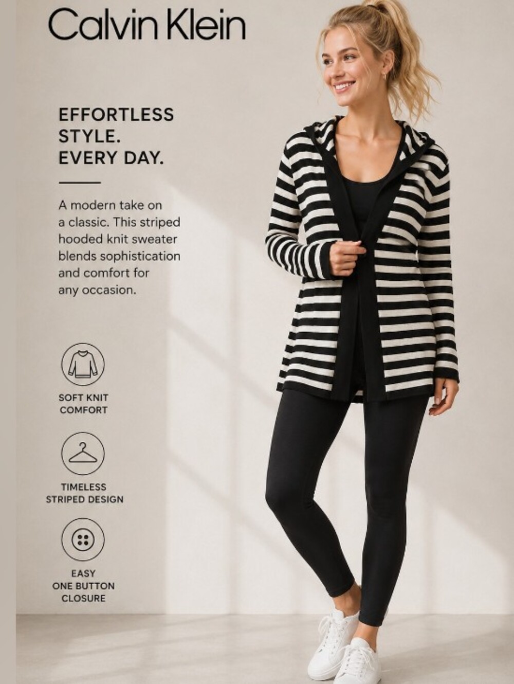 CALVIN KLEIN Performance Quick Dry Striped Hooded One button Cardigan NEW  XL